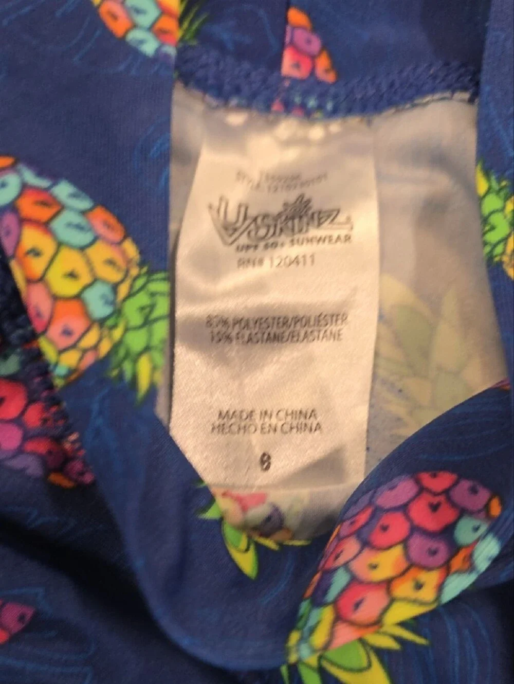 Girls Navy Pineapple Print Rash Guard Set with Sun Hat